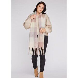 Gentle Fawn Montana Scarf – Neutral Plaid Fringe Wrap – NWT – Winter/Fall Access